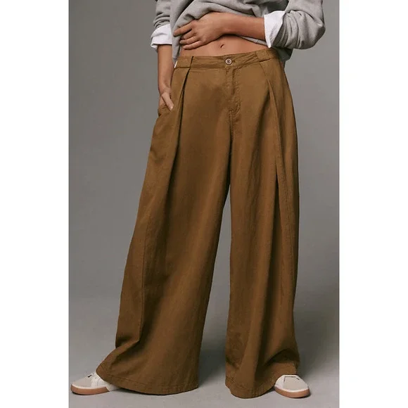 NWT Pilcro Pleated Brown Balloon Trouser Flare Pants - 31 waist